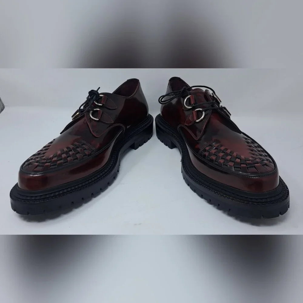 Burberry Mens Shoes Burgundy Leather Woven Lace Up Platform Creepers 11 US 44 EU